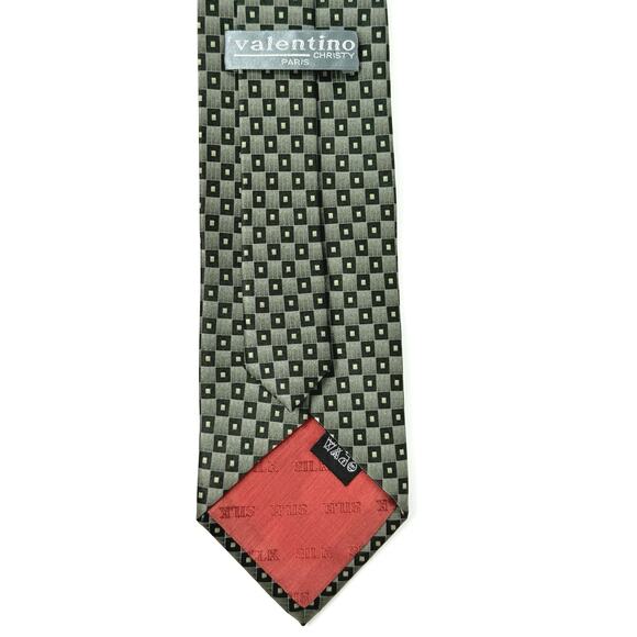 Valentino Christy Paris 100% Silk Tie Gold Green with Black Squares - Picture 2 of 6